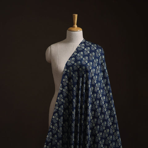 Blue - Ajrakh Hand Block Print Natural Dyed Modal Silk Fabric 35