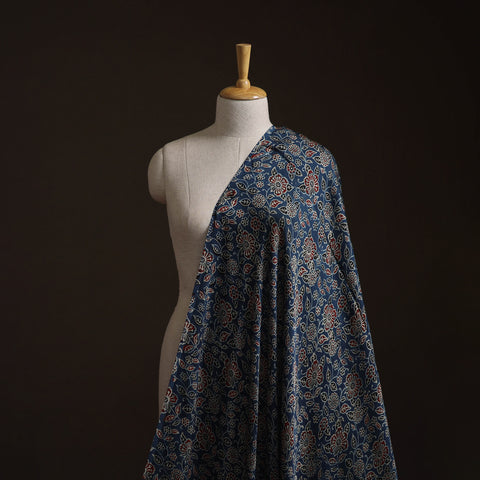 Blue - Ajrakh Hand Block Print Natural Dyed Modal Silk Fabric 36