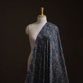 Blue - Ajrakh Hand Block Print Natural Dyed Modal Silk Fabric 36