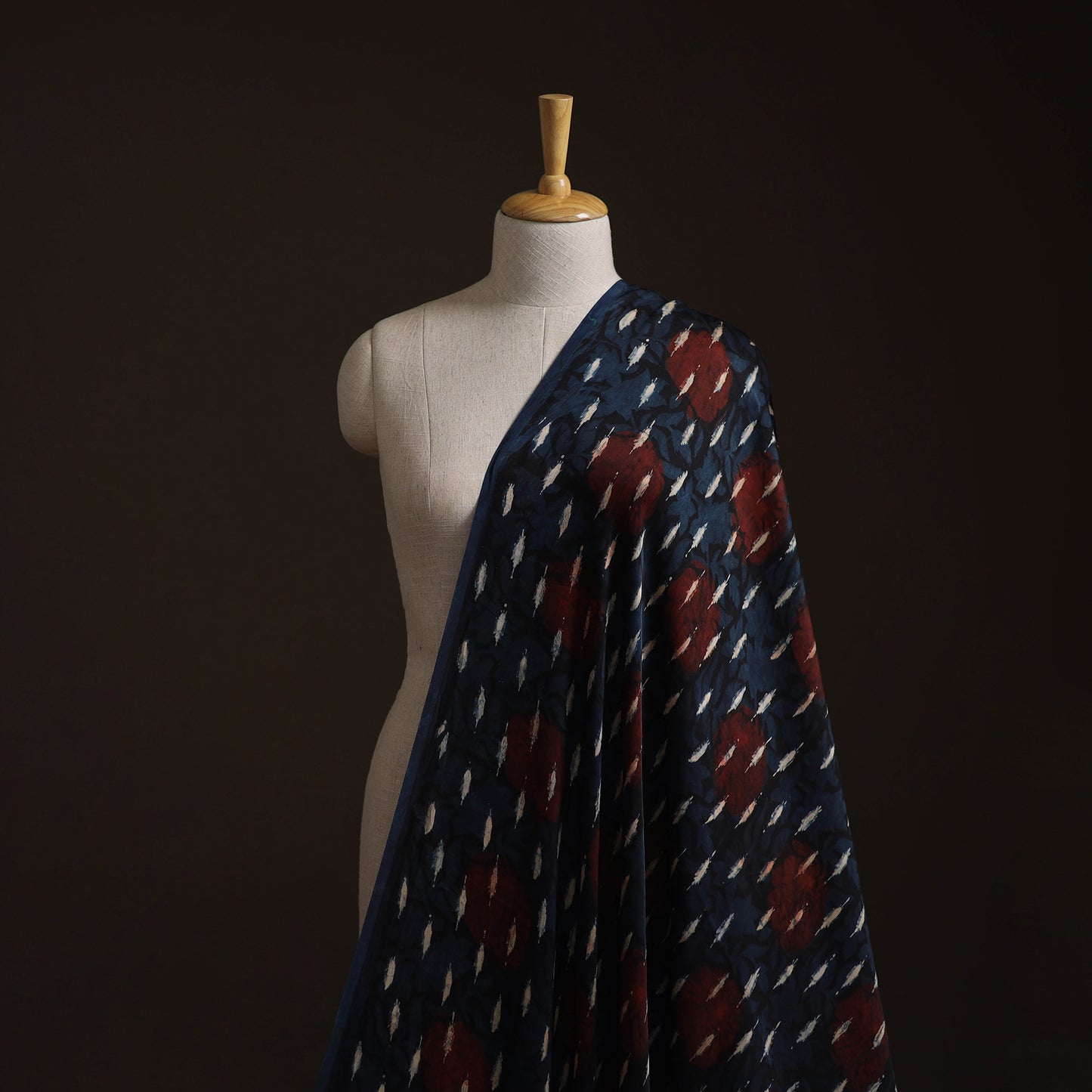 Blue - Ajrakh Hand Block Print Natural Dyed Modal Silk Fabric 37