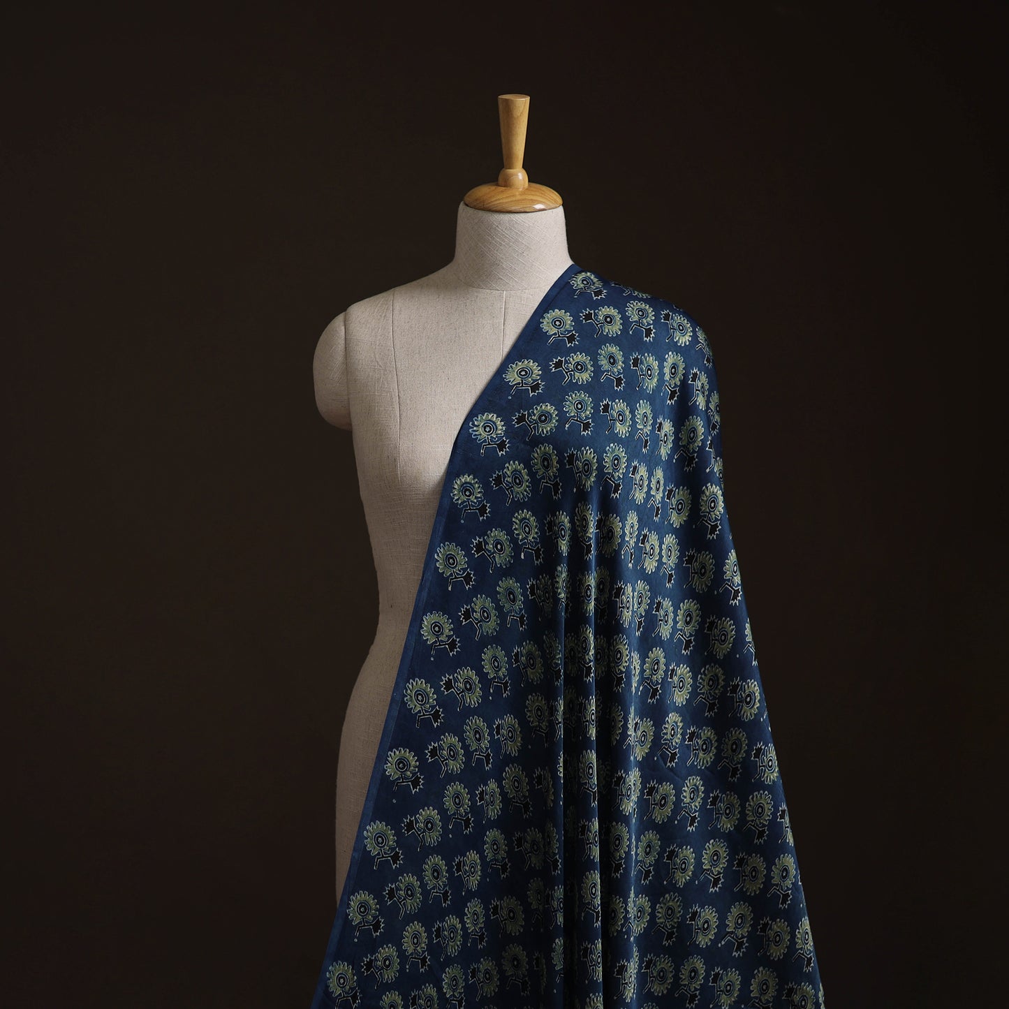 Blue - Ajrakh Hand Block Print Natural Dyed Modal Silk Fabric 38