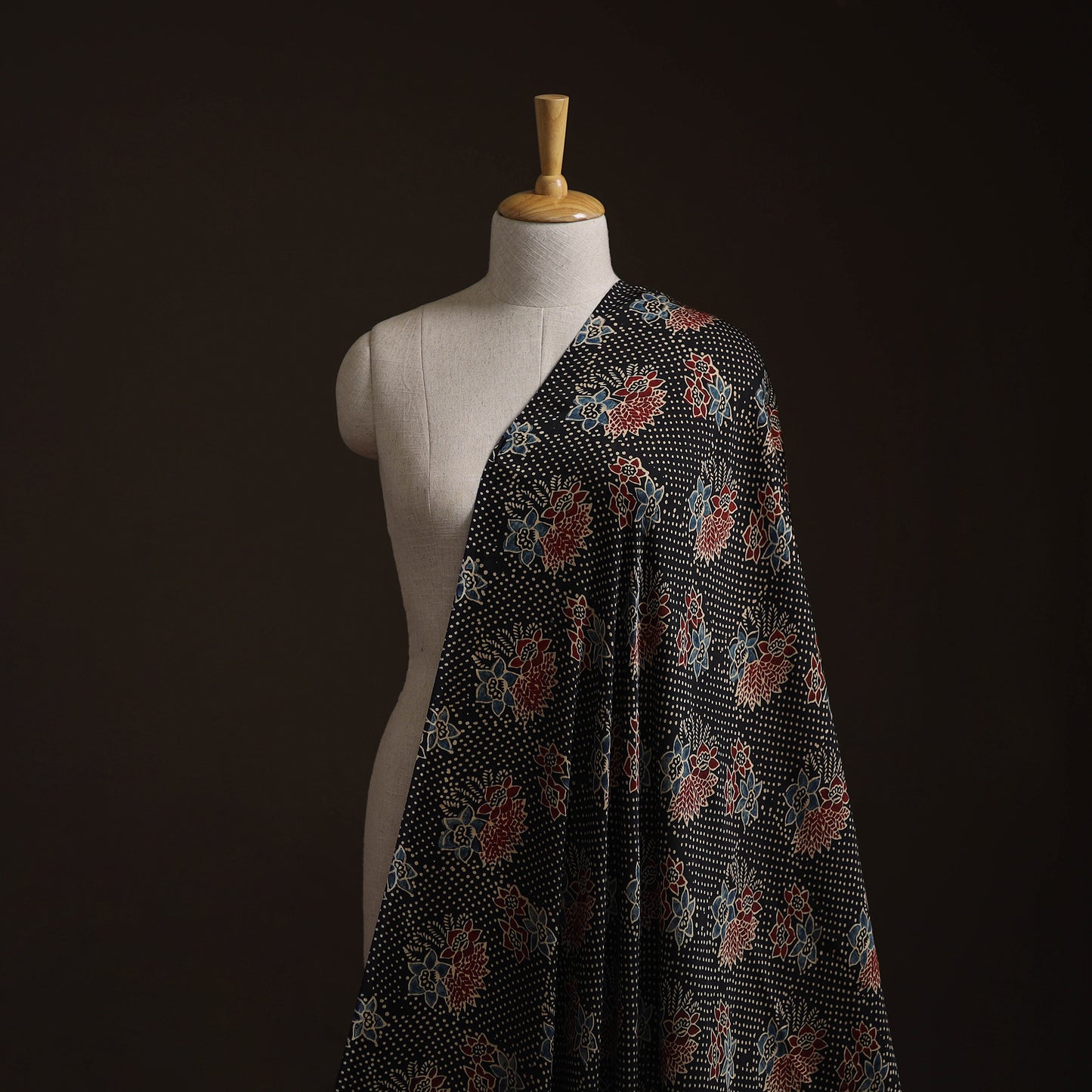 Black - Ajrakh Hand Block Print Natural Dyed Modal Silk Fabric 40