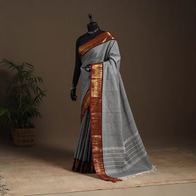 Grey - kandangi buti chettinad cotton saree with border 03