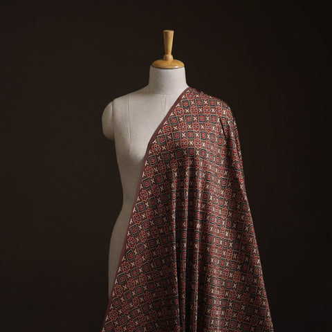 Brown - Ajrakh Hand Block Print Natural Dyed Modal Silk Fabric 44