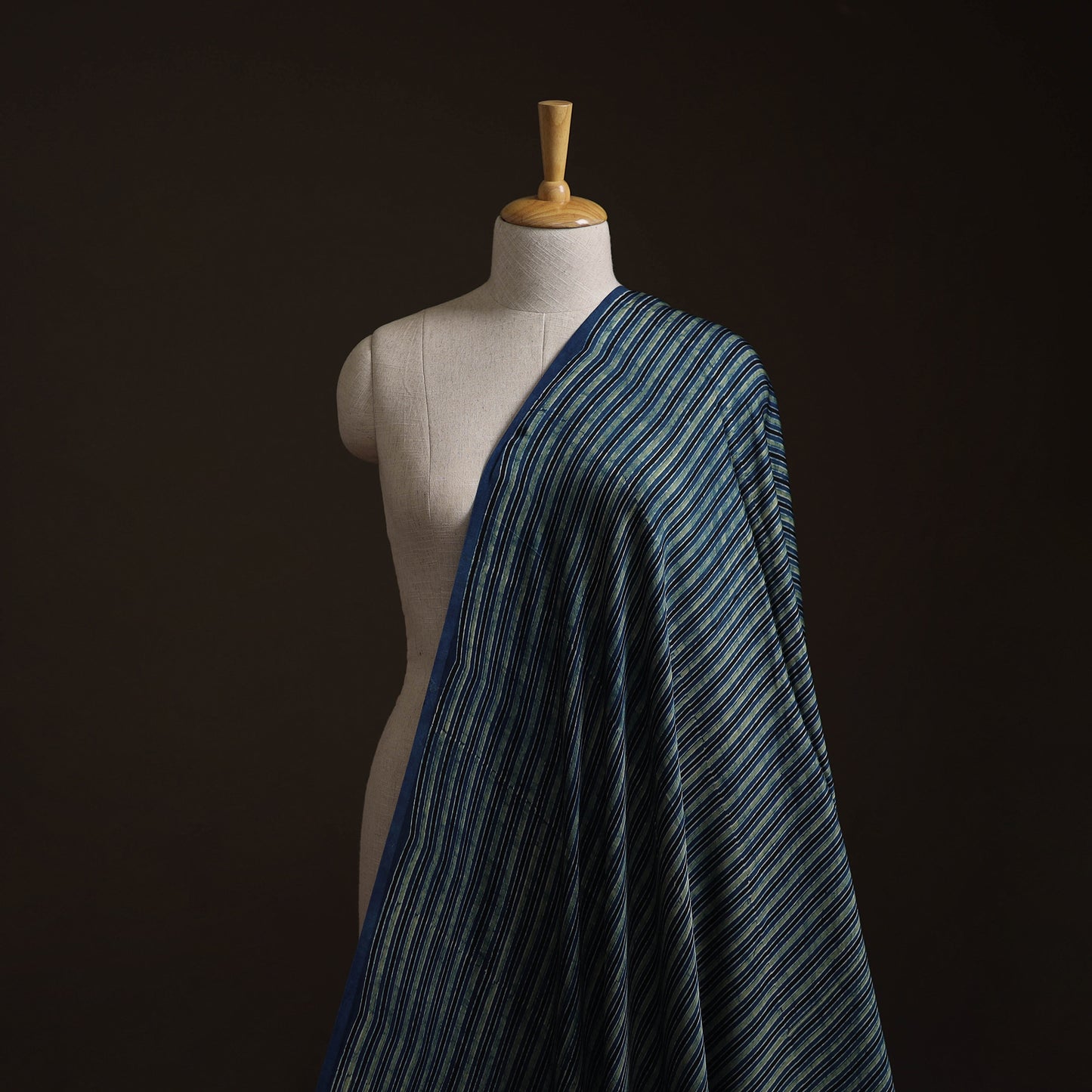 Blue - Ajrakh Hand Block Print Natural Dyed Modal Silk Fabric 45