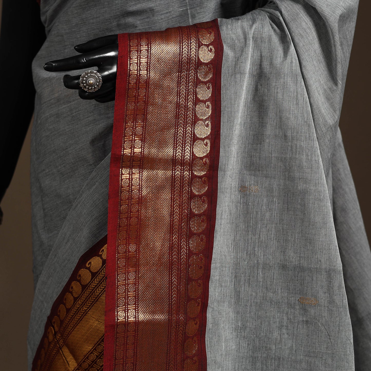 Grey - kandangi buti chettinad cotton saree with border 03