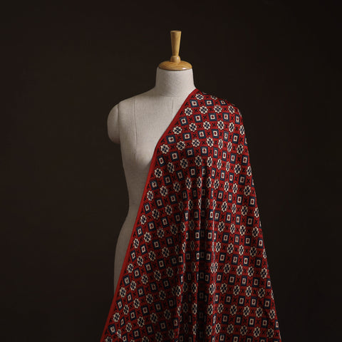 Red - Ajrakh Hand Block Print Natural Dyed Modal Silk Fabric 46