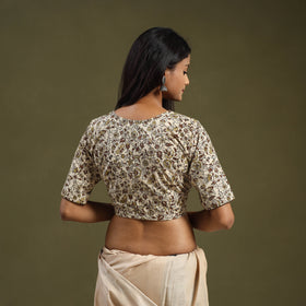Buy Beige Pedana Block Print Cotton Stitched Kalamkari Blouse