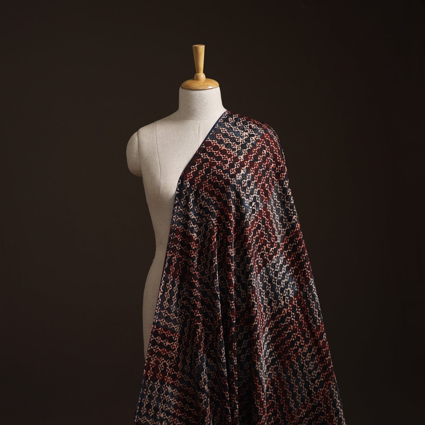 Ajrakh Hand Block Print Natural Dyed Modal Silk Fabric 43