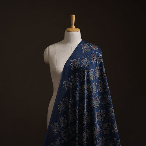 Blue - Ajrakh Hand Block Print Natural Dyed Modal Silk Fabric 48