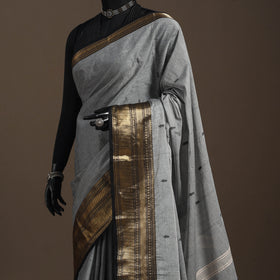 Grey - kandangi buti chettinad cotton saree with border 04