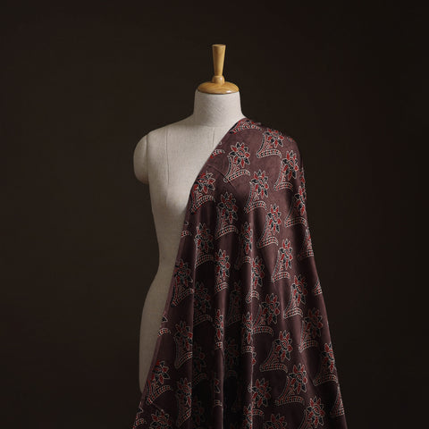 Brown - Ajrakh Hand Block Print Natural Dyed Modal Silk Fabric 52