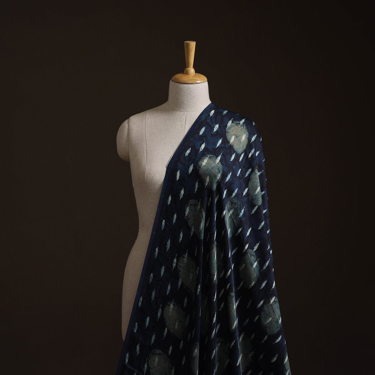 Blue - Ajrakh Hand Block Print Natural Dyed Modal Silk Fabric 53
