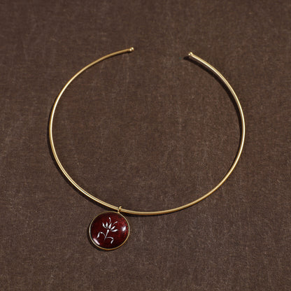 Handcrafted Brass Hasli Necklace with Meenakari Pendant