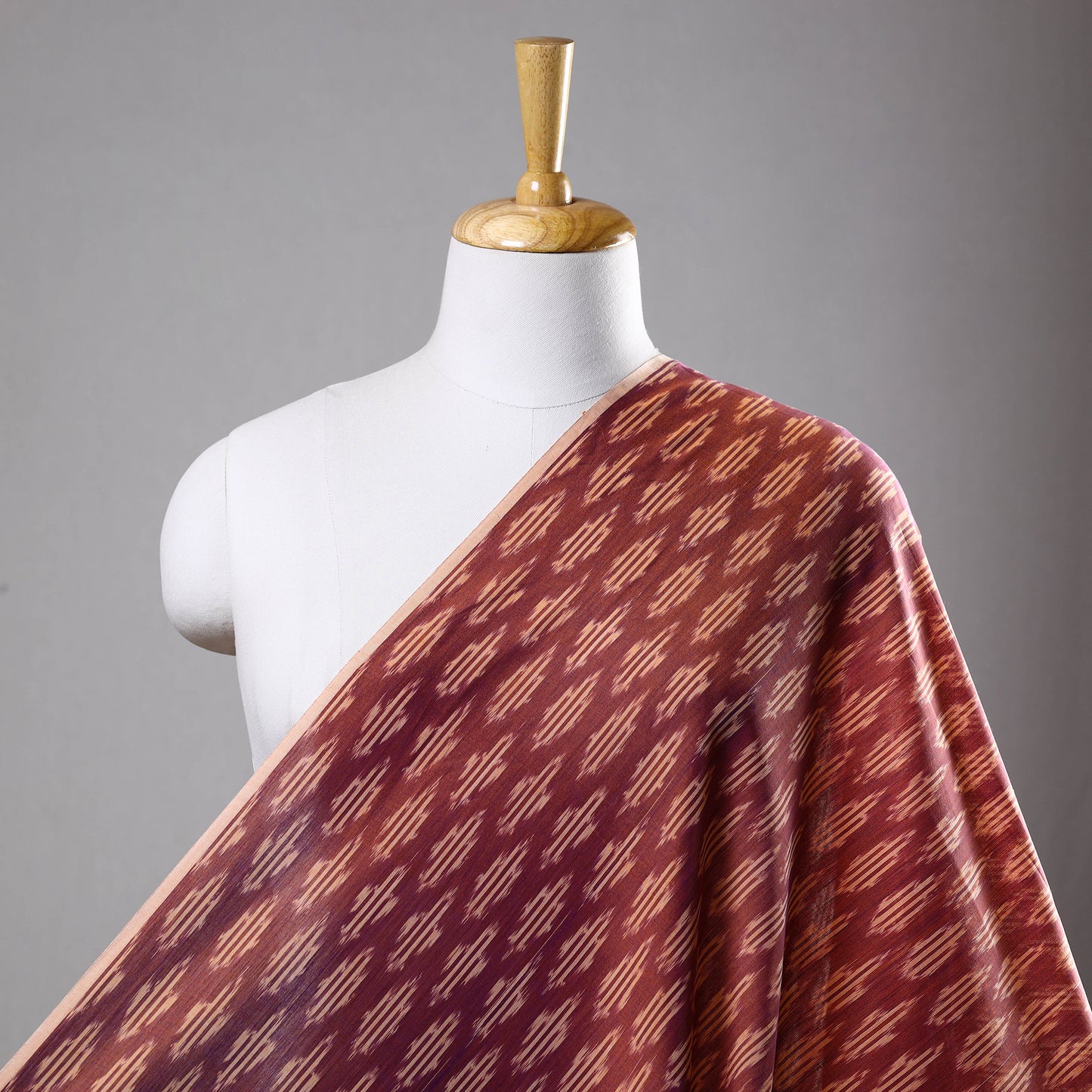 Maroon - Mercerised Cotton Pochampally Ikat Fabric 12