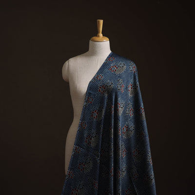 Blue - Ajrakh Hand Block Print Natural Dyed Modal Silk Fabric 56