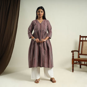  Brown Jhiri Handloom Flared Cotton Kurta for Women