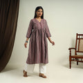  Brown Jhiri Handloom Flared Cotton Kurta for Women