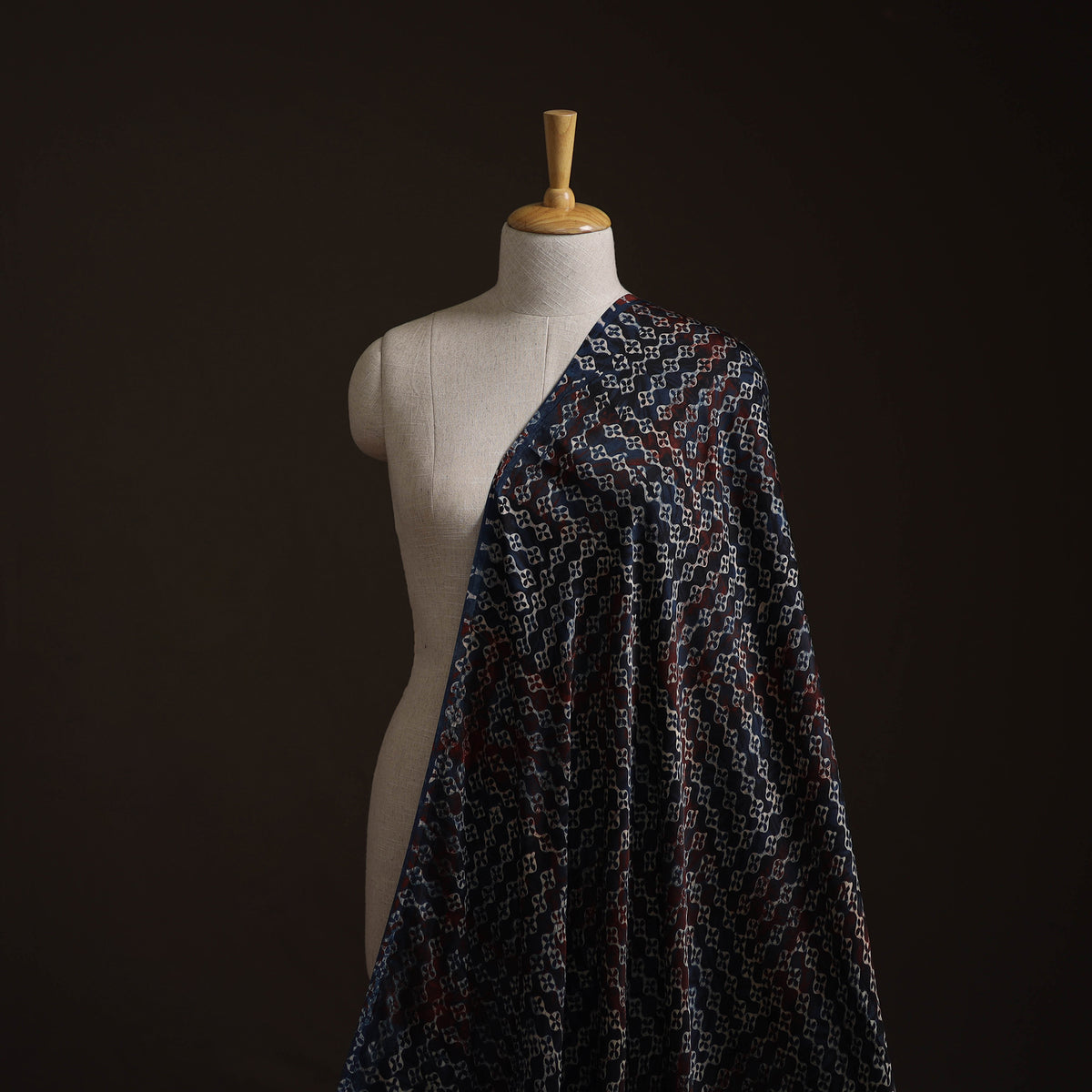 Multicolor - Ajrakh Hand Block Print Natural Dyed Modal Silk Fabric 59