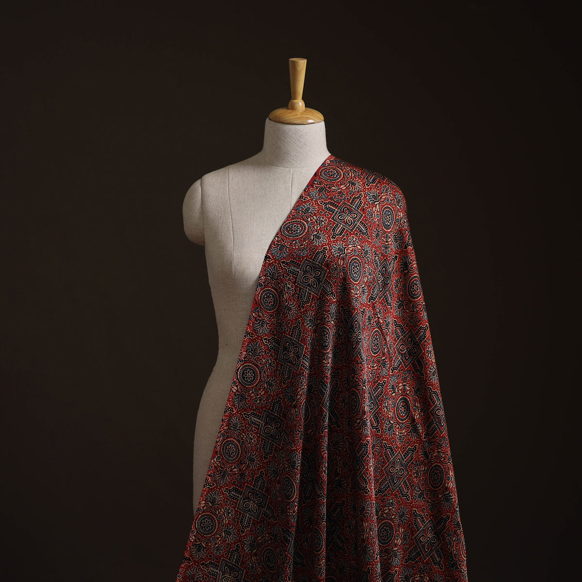Red - Ajrakh Hand Block Print Natural Dyed Modal Silk Fabric 63