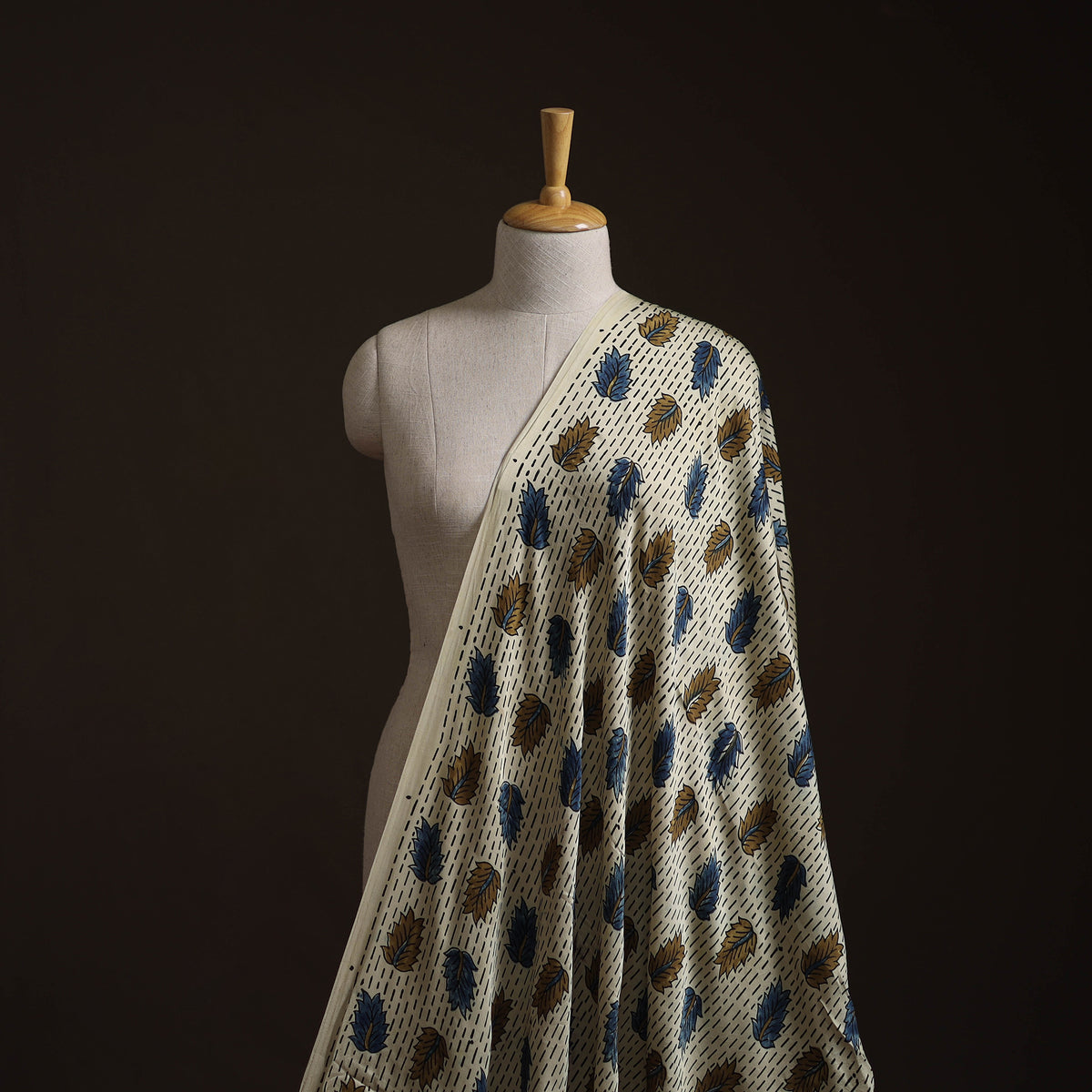 Beige - Ajrakh Hand Block Print Natural Dyed Modal Silk Fabric 74