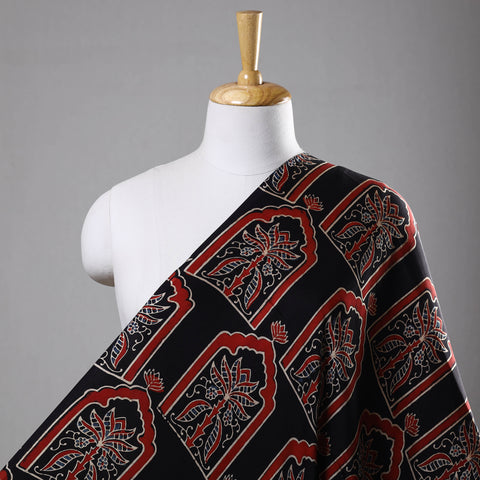 Black - Ajrakh Hand Block Printed Modal Silk Fabric 02