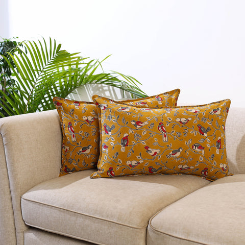Buy Set of 2 Yellow Kalamkari Print Cotton Pillow Covers