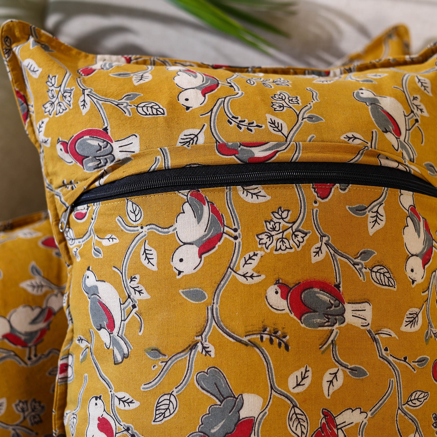 Buy Set of 2 Yellow Kalamkari Print Cotton Pillow Covers