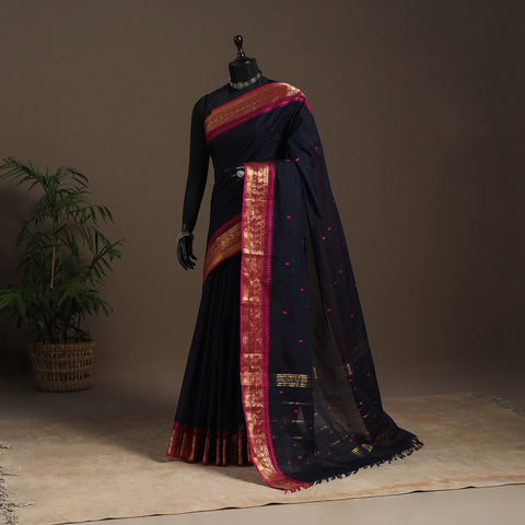 Blue - kandangi buti chettinad cotton saree with border 10