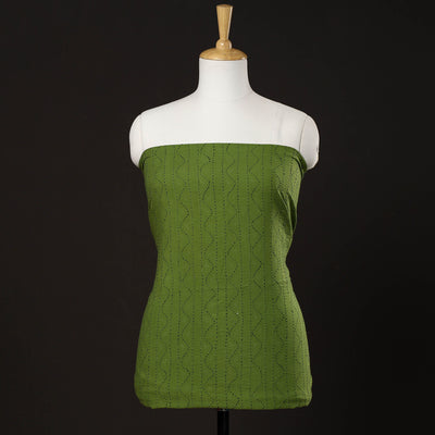 Green - Plain Cotton Tagai Work Kurti Material - 2.3 Meter