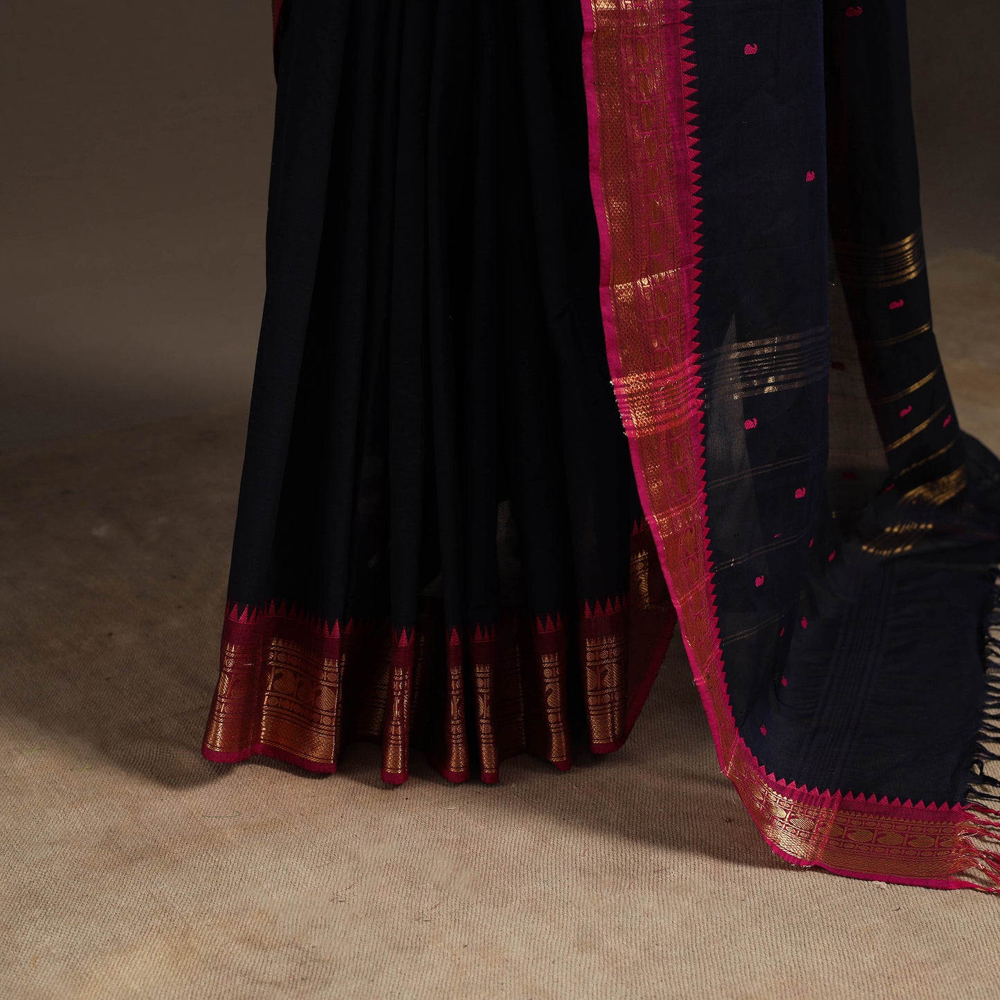 Blue - kandangi buti chettinad cotton saree with border 10