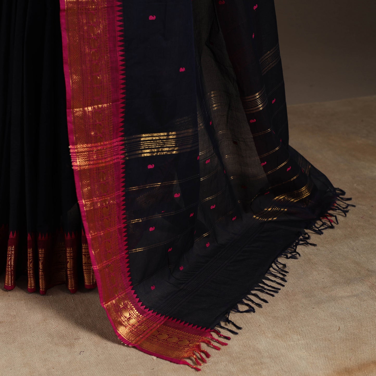 Blue - kandangi buti chettinad cotton saree with border 10