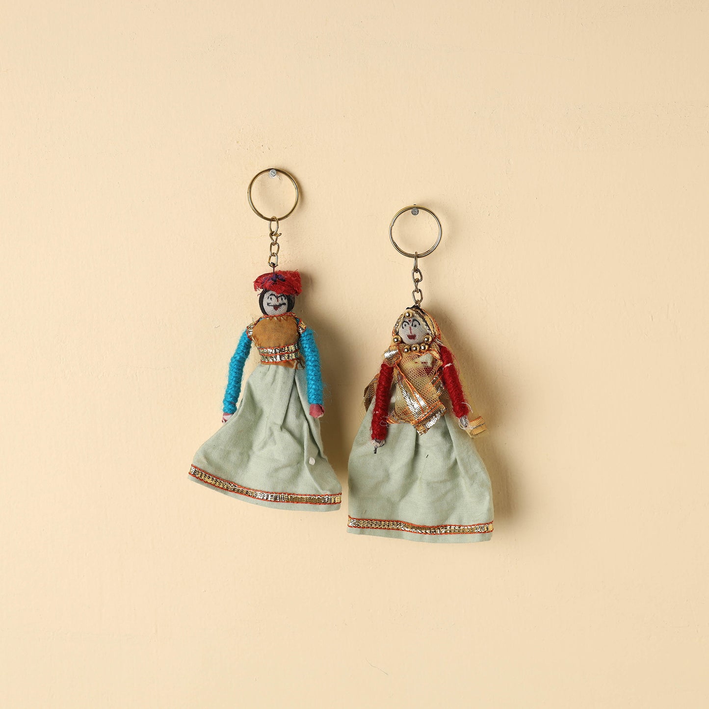 Rajasthani Puppet Couple Handmade Keychains (Set of 2)