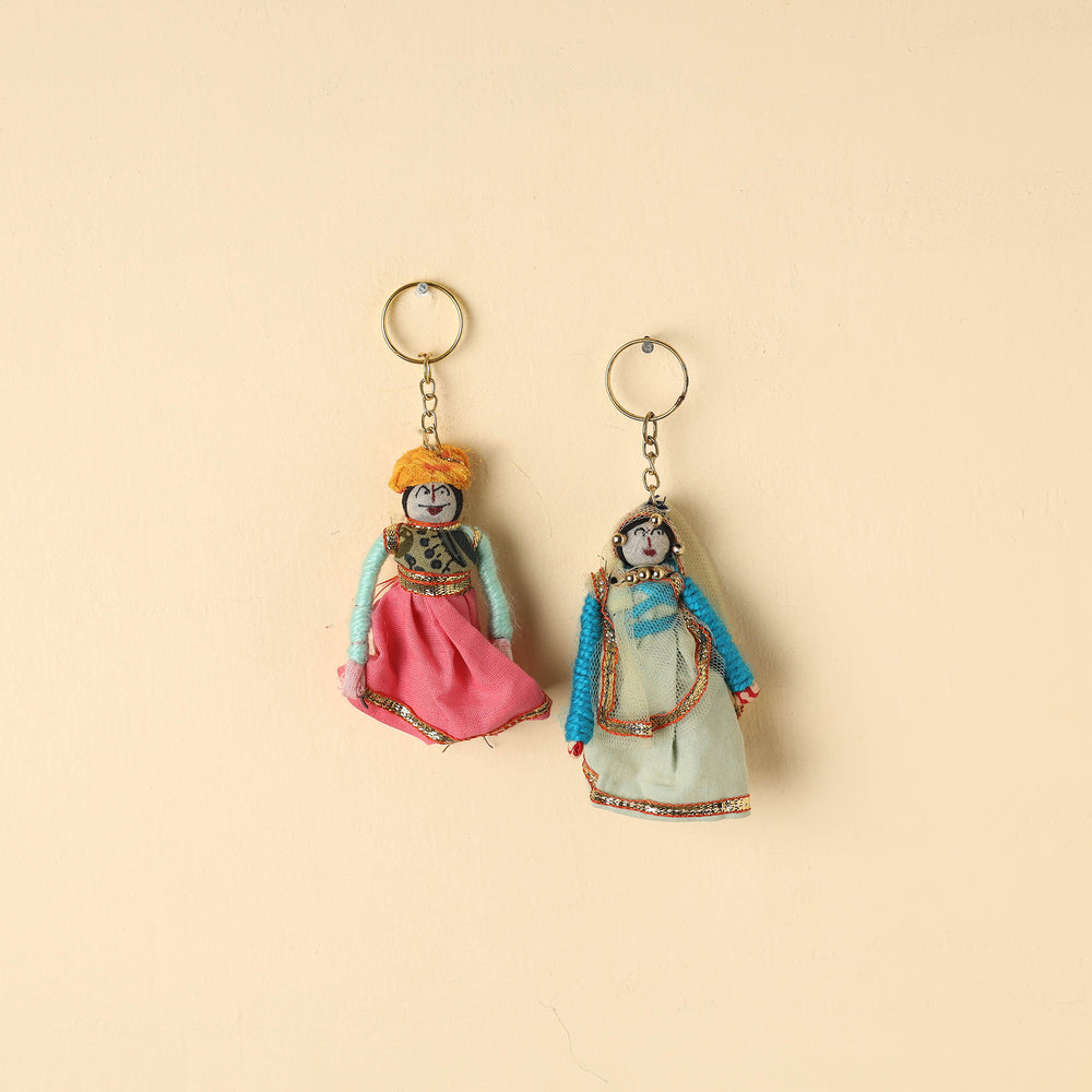 Rajasthani Puppet Couple Handmade Keychains (Set of 2)