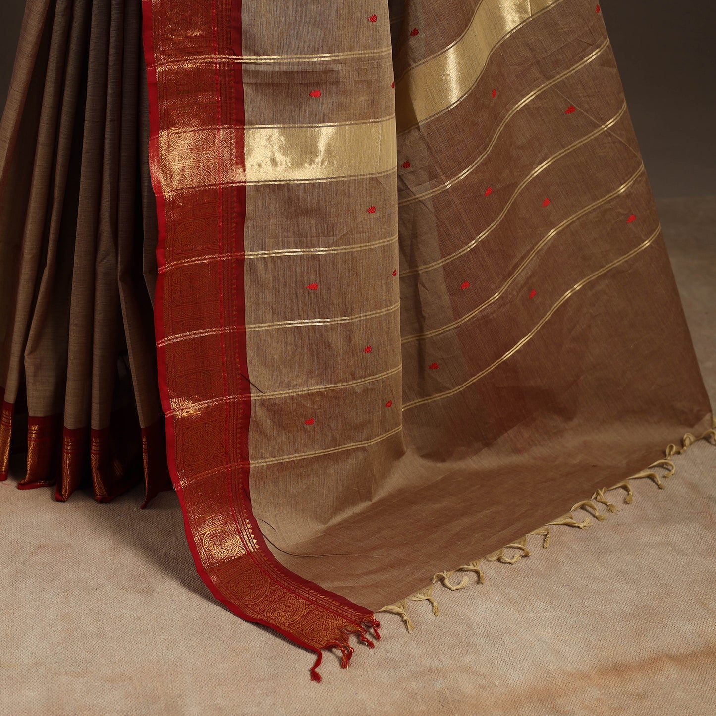 Brown - kandangi buti chettinad cotton saree with border 12