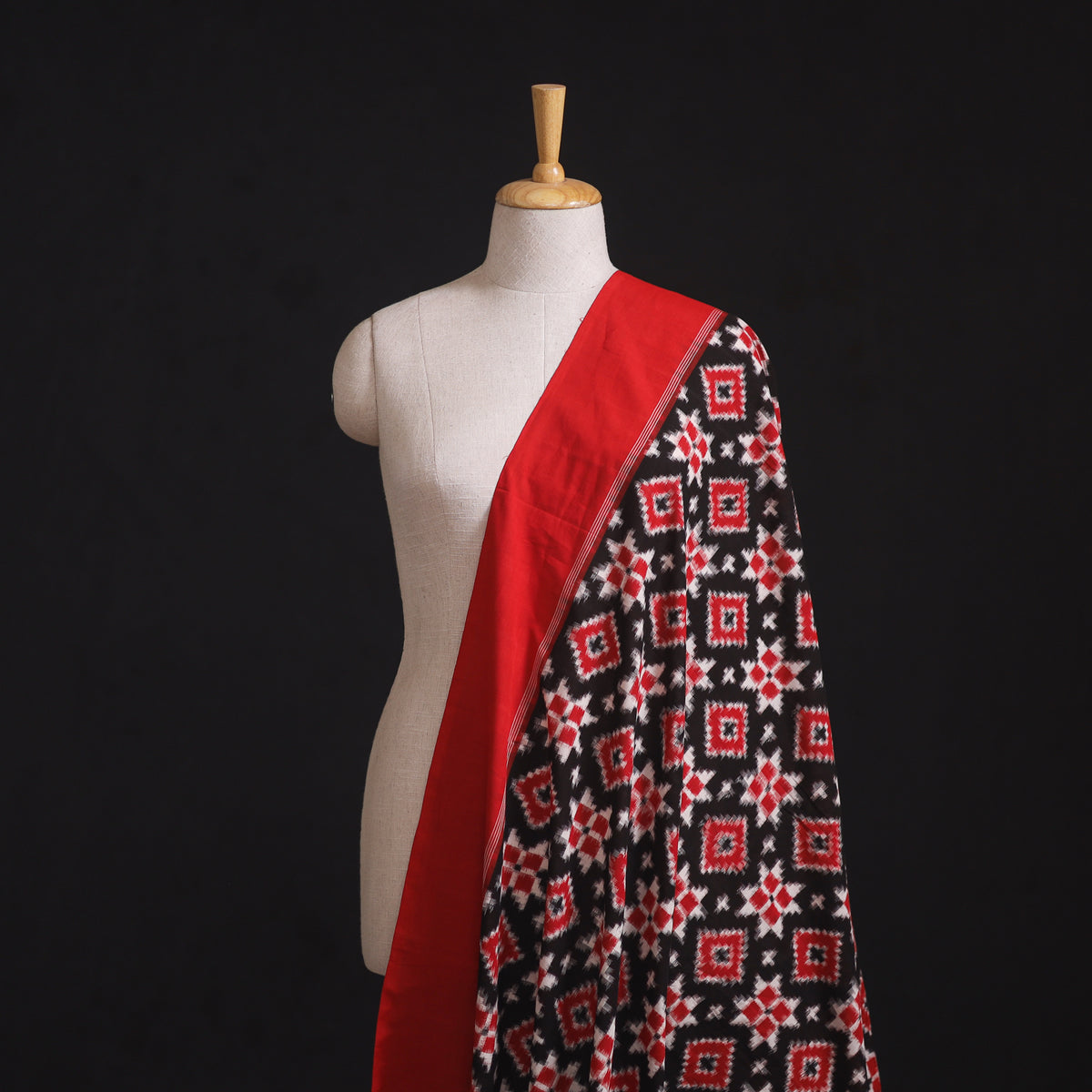 Black - Telia Rumal Pure Handwoven Cotton Pochampally Double Ikat Fabric 01
