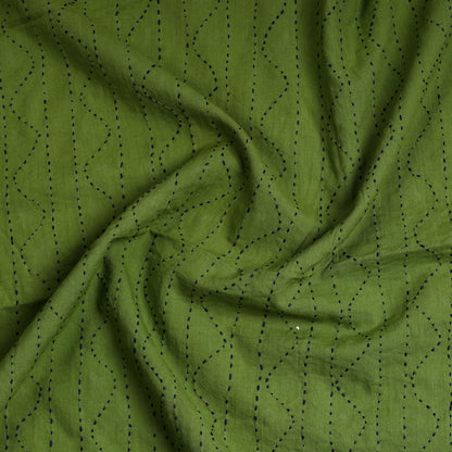 Green - Plain Cotton Tagai Work Kurti Material - 2.3 Meter