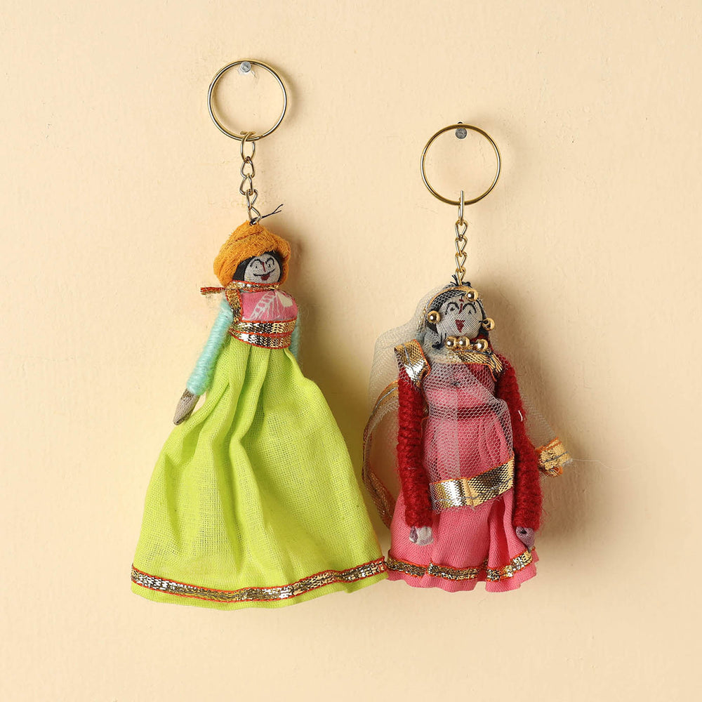 Rajasthani Puppet Couple Handmade Keychains (Set of 2)