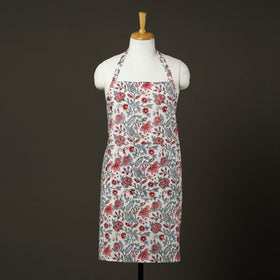  White Sanganeri Block Print Cotton Apron with Pocket