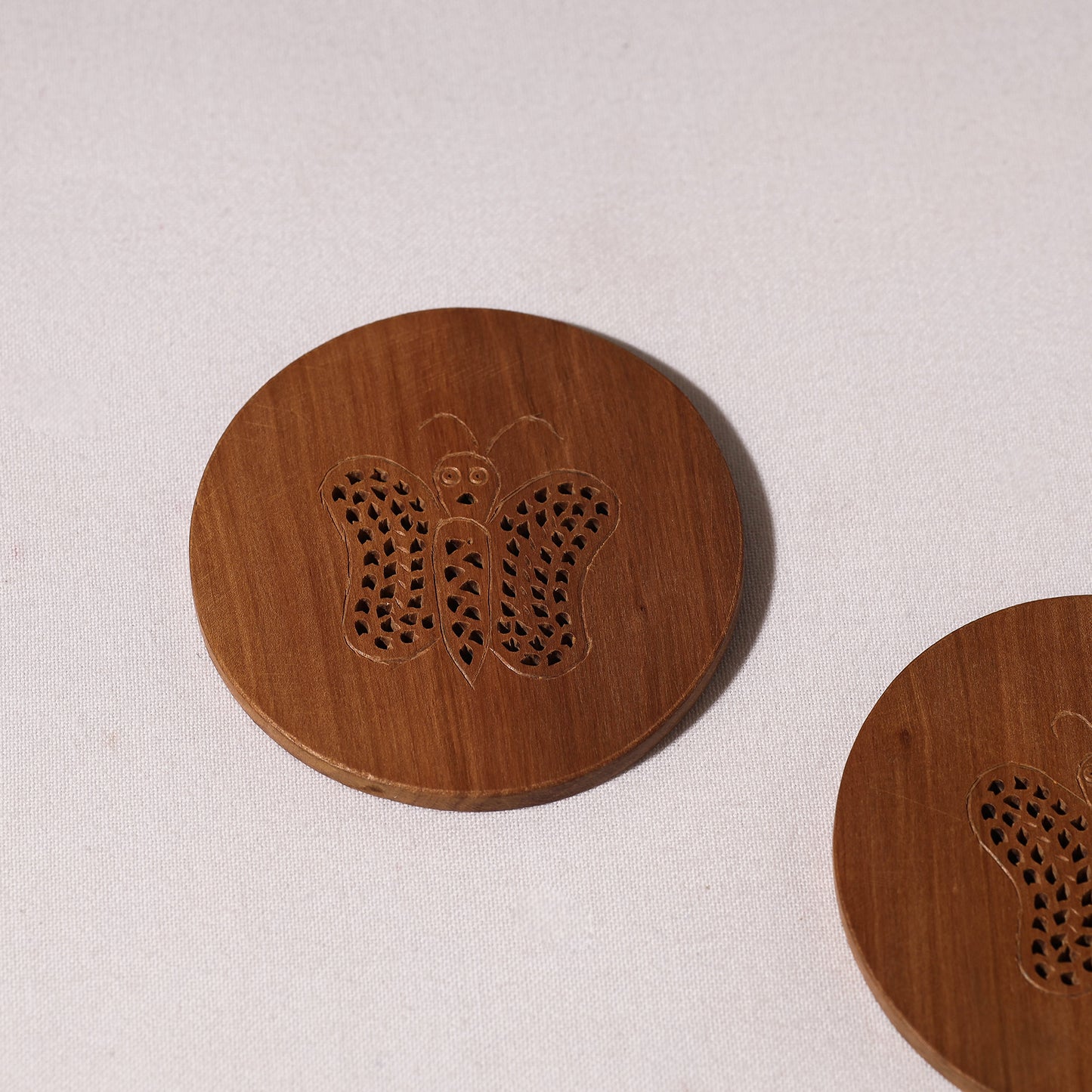 Hand Carved Loquat Wood Coasters (Set of 2)