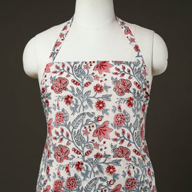  White Sanganeri Block Print Cotton Apron with Pocket