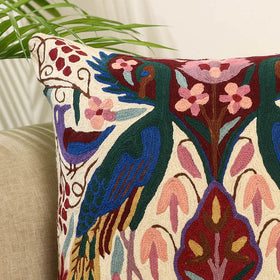 Multicolor Wool Thread Crewel Embroidery Cushion Cover