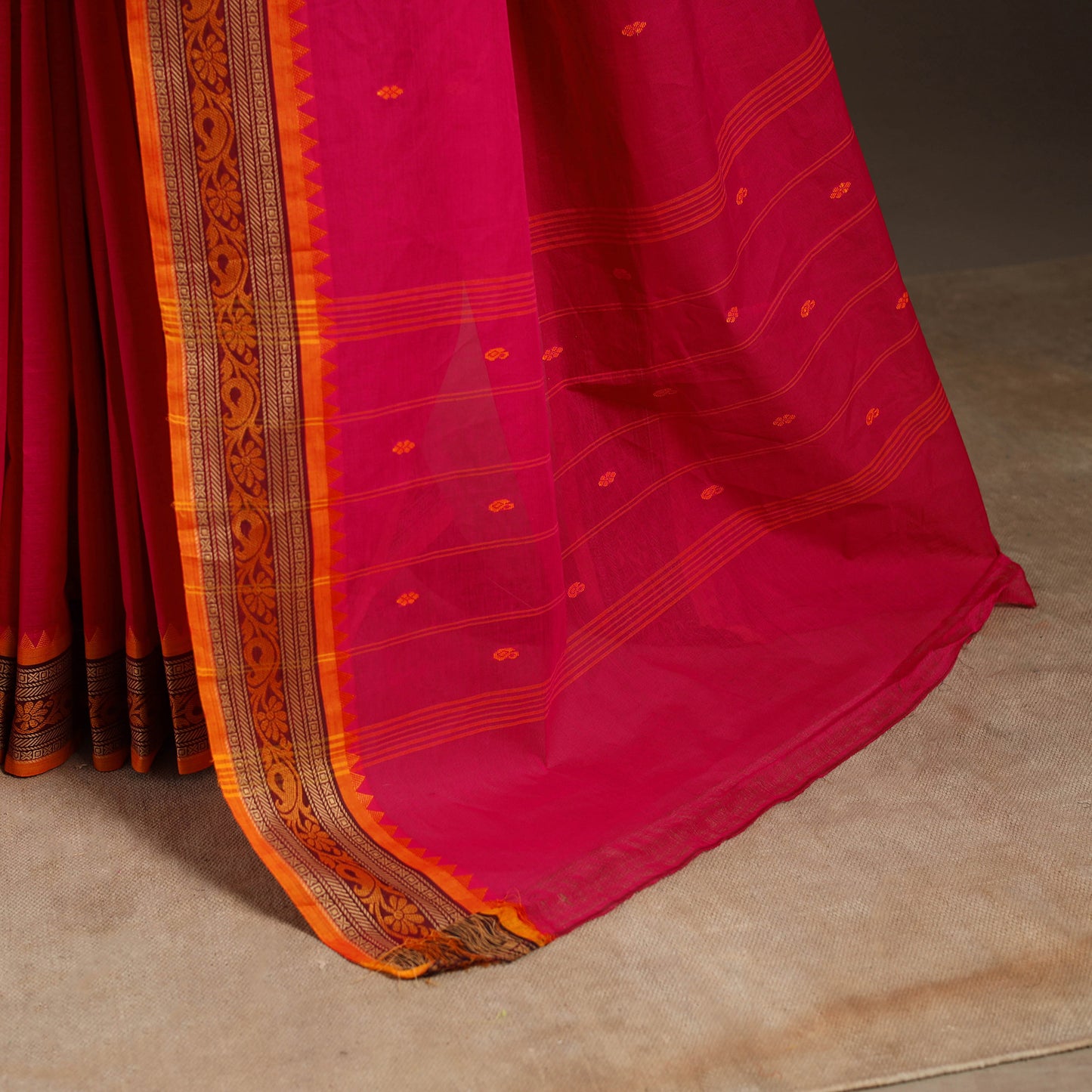 Pink - kandangi buti chettinad cotton saree with border 16