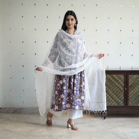  Blue Block Print Cotton Sanganeri Kurta Set (Set of 3)