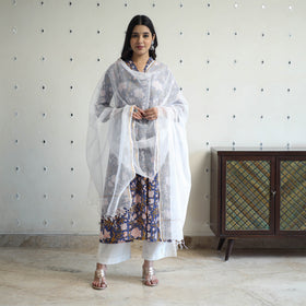  Blue Block Print Cotton Sanganeri Kurta Set (Set of 3)