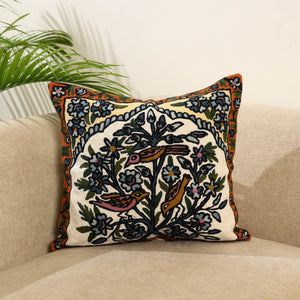 Multicolor Wool Thread Crewel Embroidery Cushion Cover
