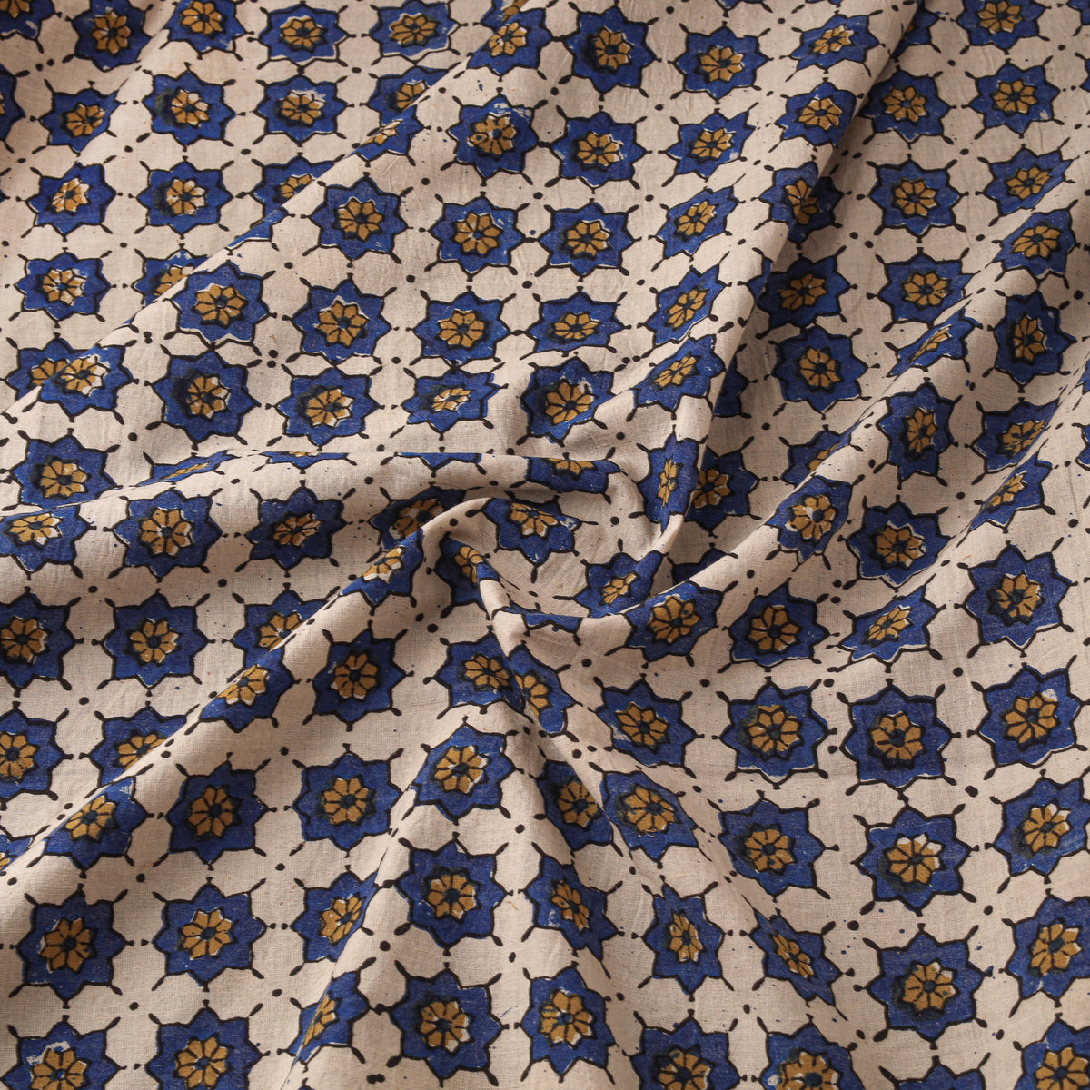 Ajrakh Block Print Natural Dyed Fabric with Embroidered Border 07