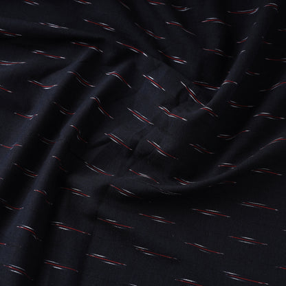Motifs On Raven Black Pochampally Ikat Weave Cotton Fabric