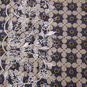 Ajrakh Block Print Natural Dyed Fabric with Embroidered Border 07
