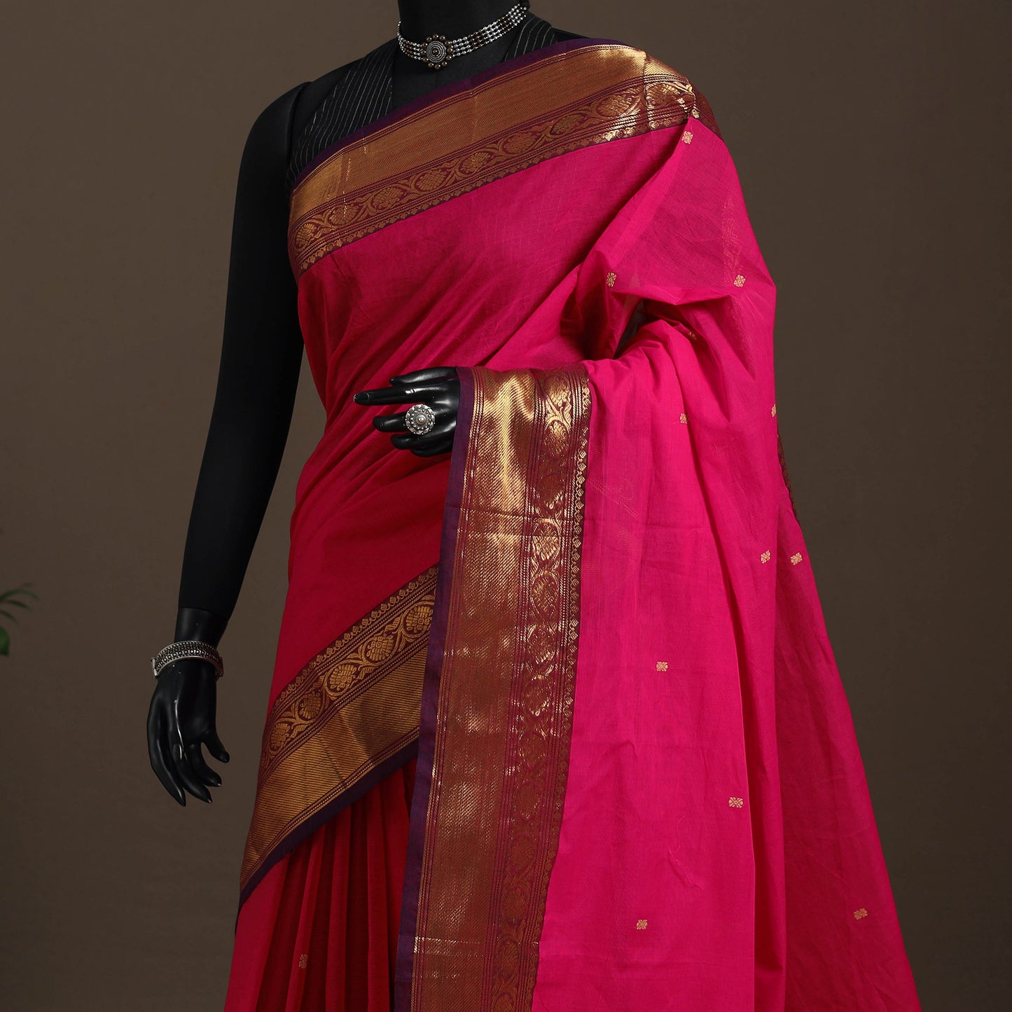 Pink - kandangi buti chettinad cotton saree with border 17